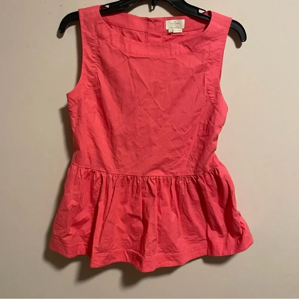Kate Spade Shore Thing Button Back Peach Sherbet Peplum Top Coral- Size 6